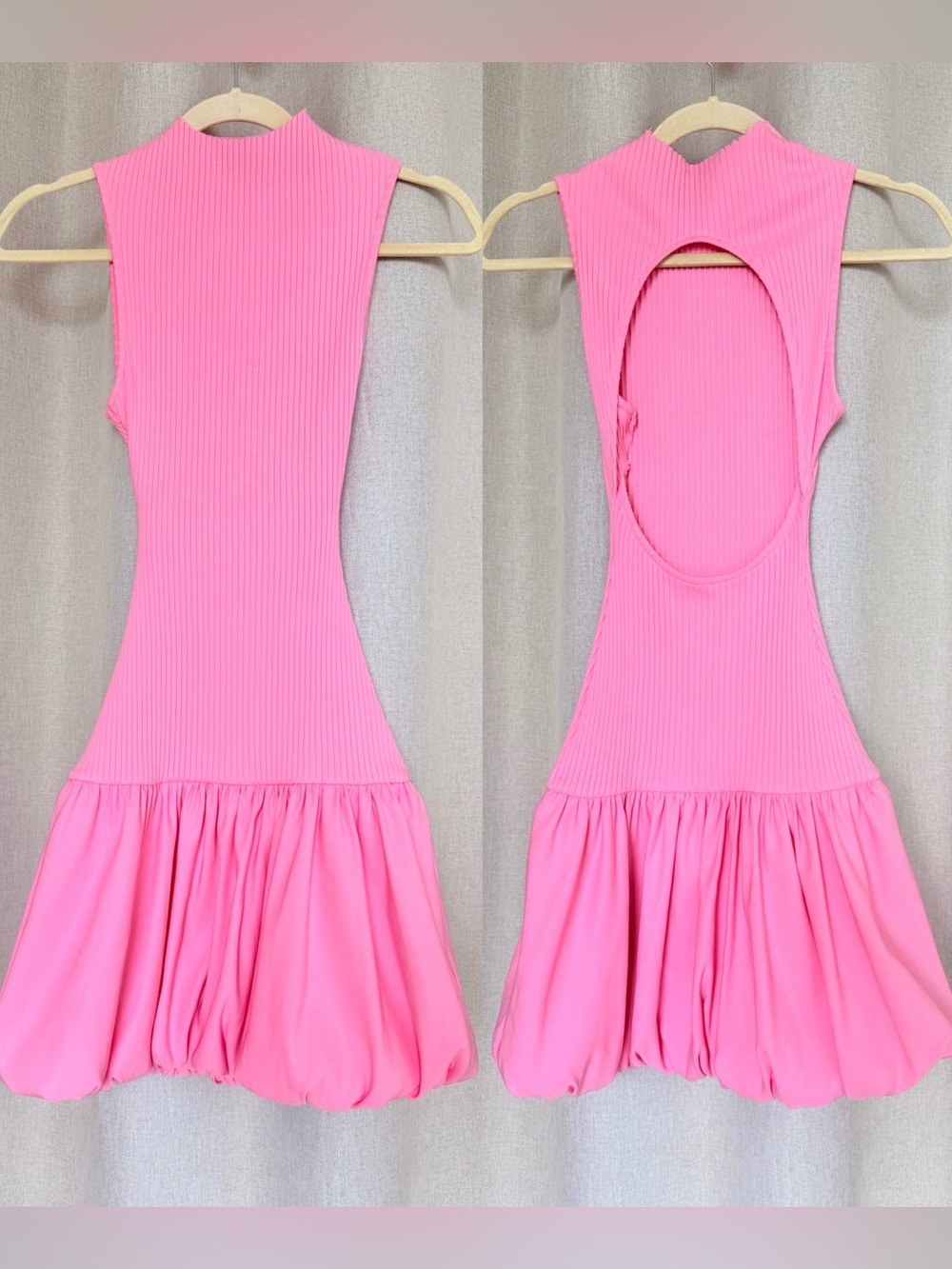 Zara Pink Halter Fit & Flare Ribbed Mini Dress S - Picture 3 of 10